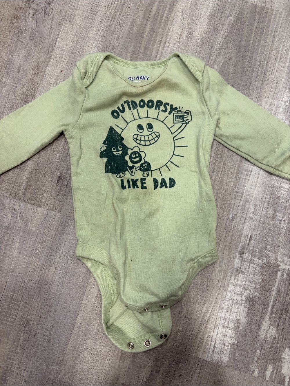 Old Navy Kids Green 'Outdoorsy Like Dad' One-Piece Bodysuit - Free with purchase